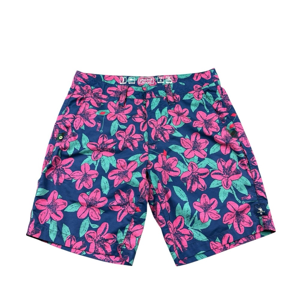 William Murray Blue Green Pink Hibiscus Floral AOP Golf Swim Casual Short SZ 30